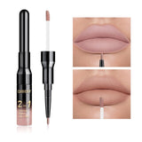 2 in 1 Double Head Lip Gloss Matte Liquid Lipstick Lip Liner Waterproof Nude Cosmetic Lipgloss Set for Mate Lip stick Makeup Pen